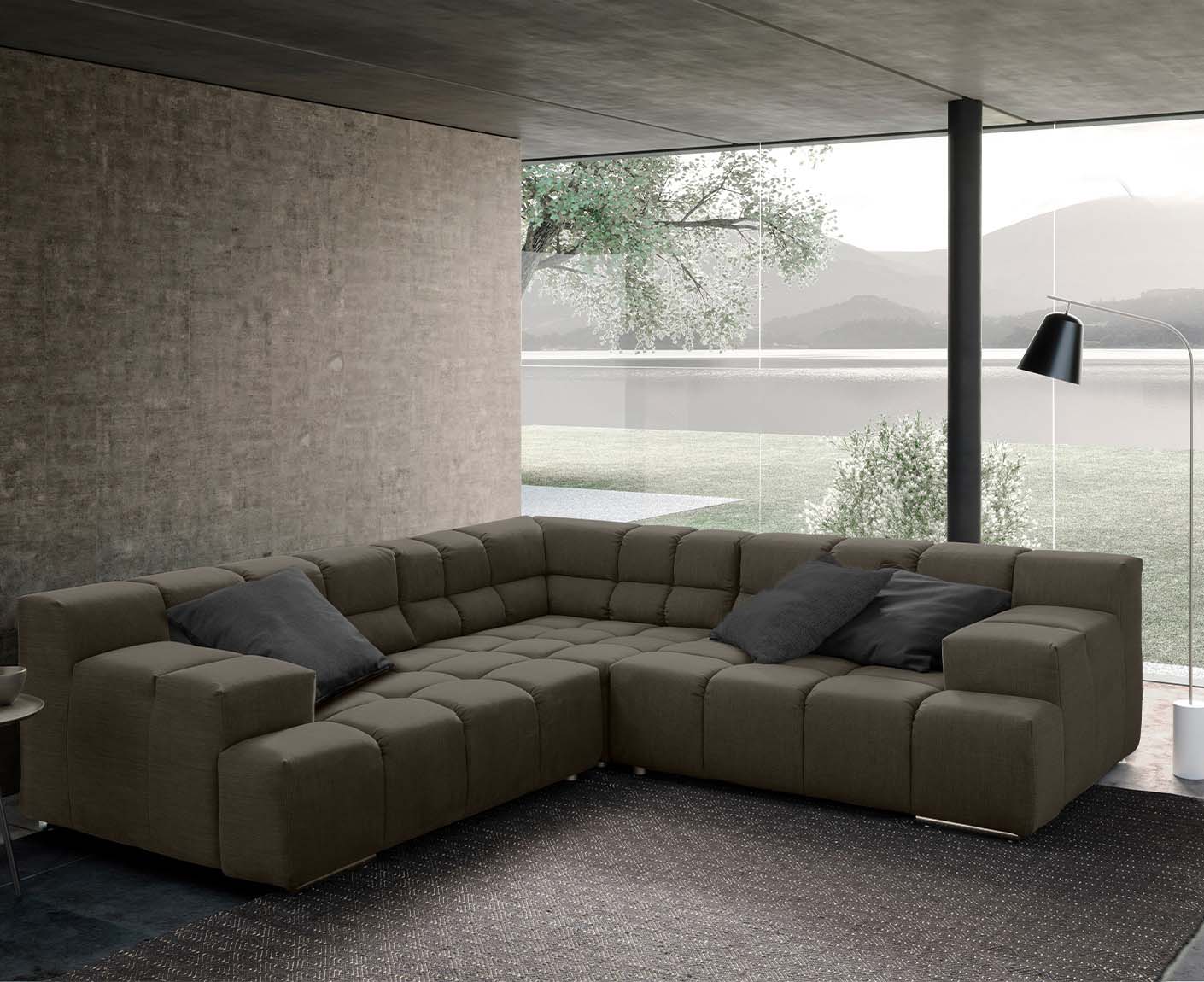 designwerk Temple Ecksofa | 257 x 257 cm| mit Rückenverstellung | Flachgewebe