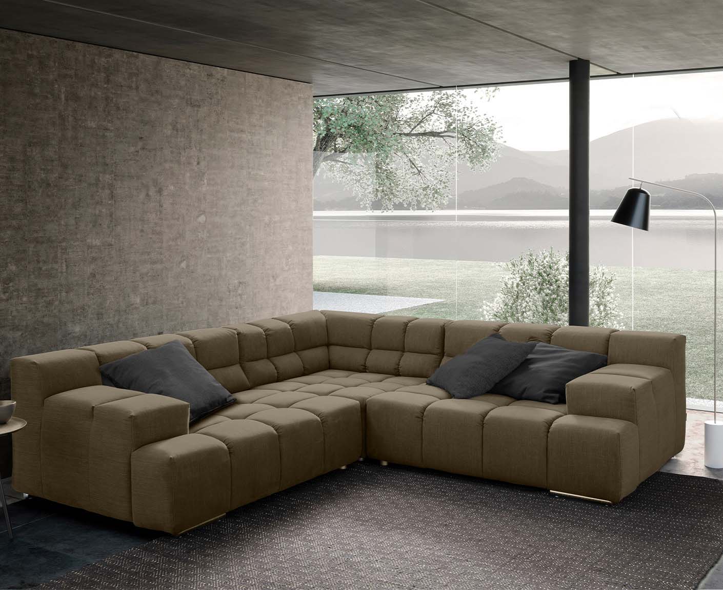 designwerk Temple Ecksofa | 257 x 257 cm| mit Rückenverstellung | Flachgewebe