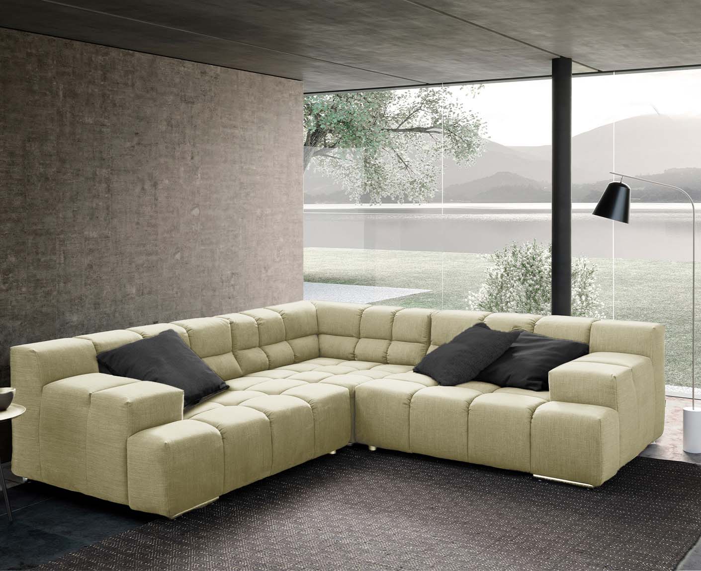 designwerk Temple Ecksofa | 257 x 257 cm| mit Rückenverstellung | Flachgewebe