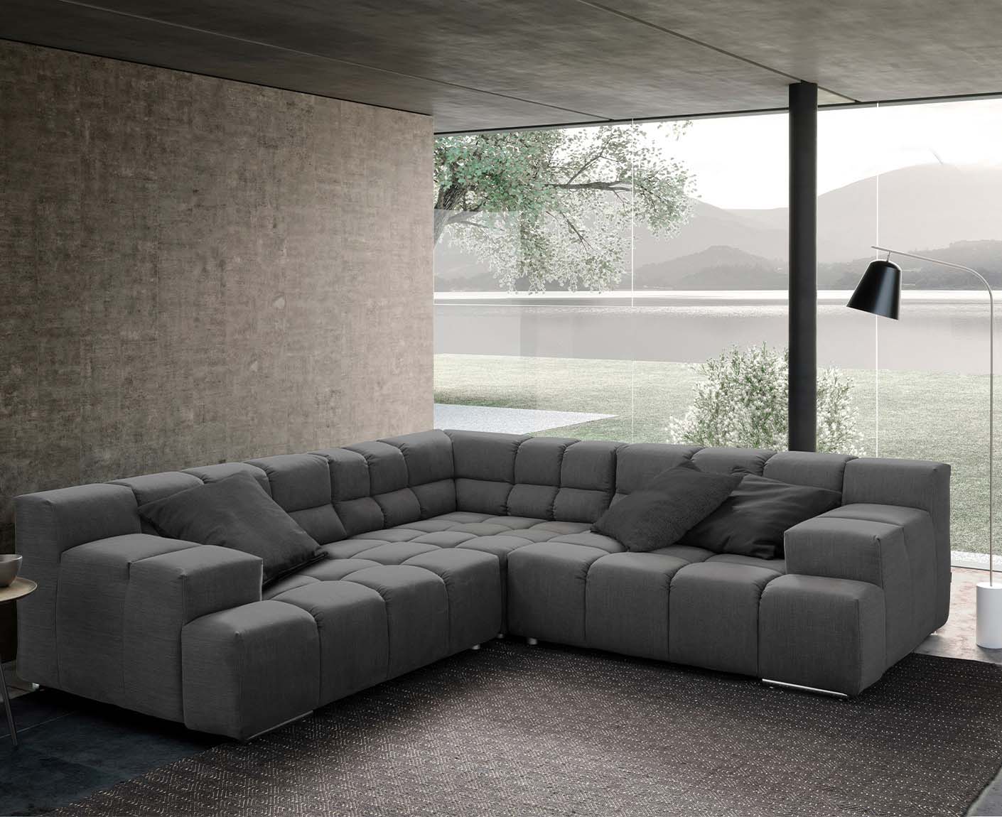 designwerk Temple Ecksofa | 257 x 257 cm| mit Rückenverstellung | Flachgewebe