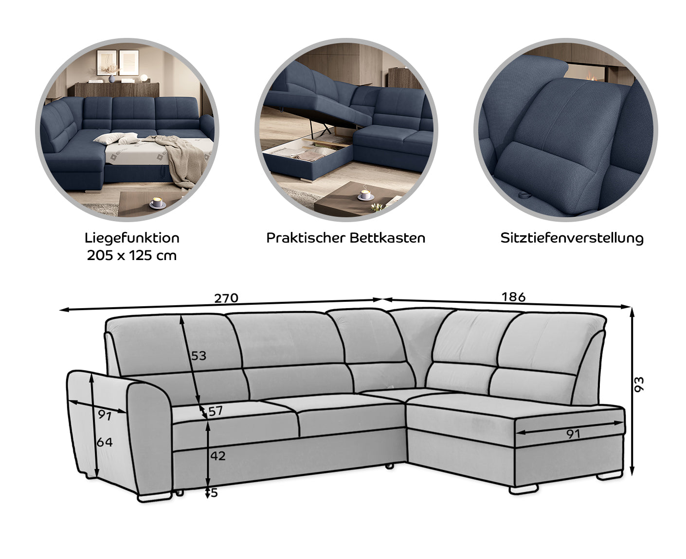 Siber Ecksofa 270 x 192 cm, Webstoff