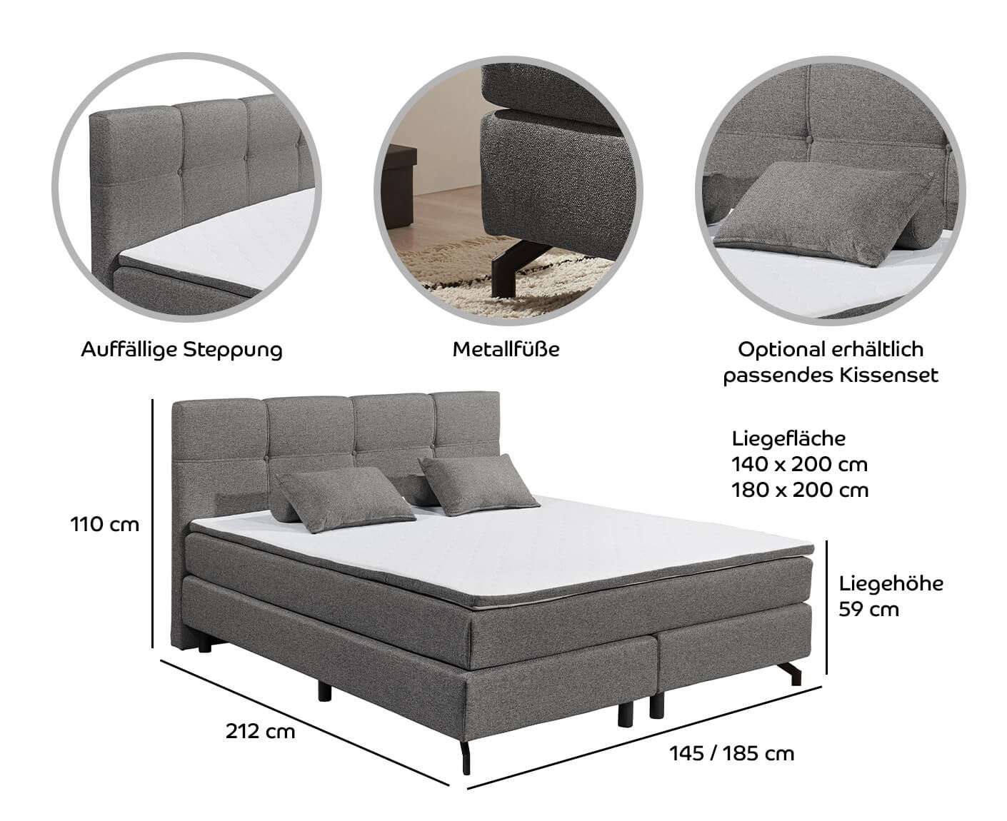 Danita Boxspringbett 140x200 - 180x200 cm