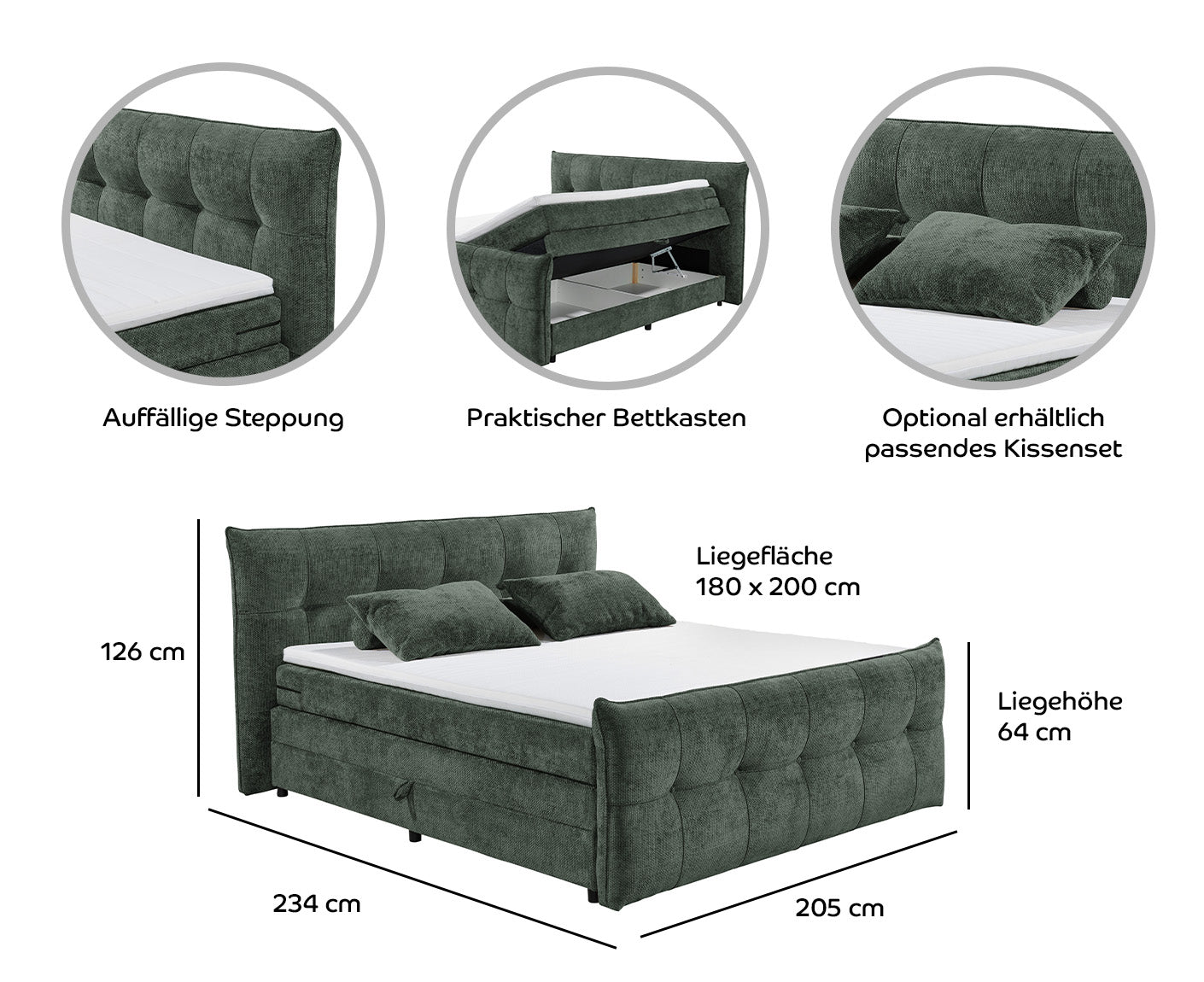 Gallina Boxspringbett 180 x 200 cm, inkl. Bettkasten