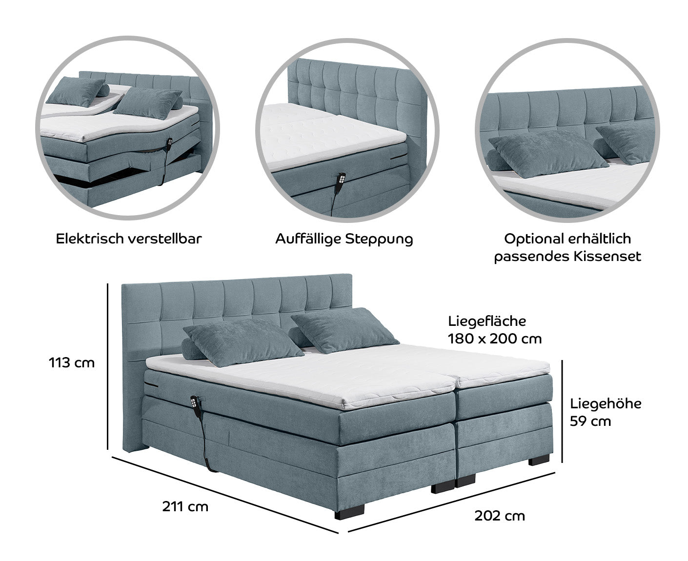 Talena Boxspringbett 180 x 200 cm, inkl. Motor
