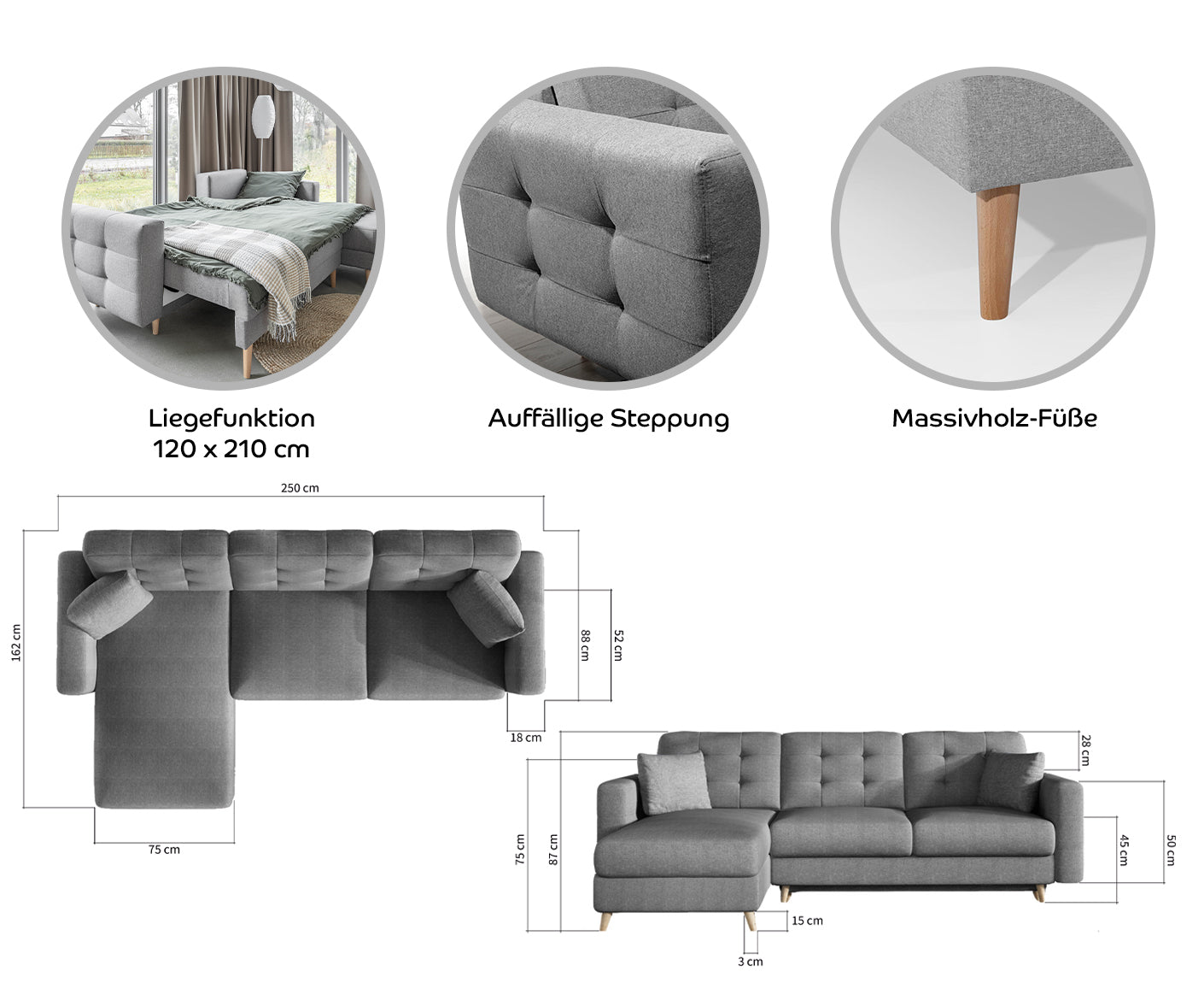 Asgard Ecksofa 250 x 162 cm, Samt