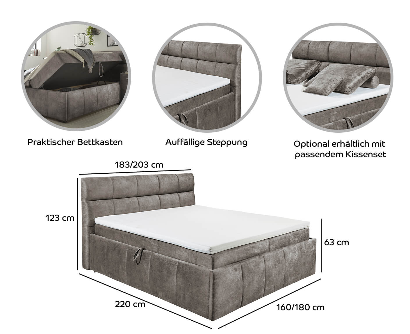 Avidano Boxbett / Polsterbett Doppelbett mit Bettkasten 160x200 - 180x200 cm