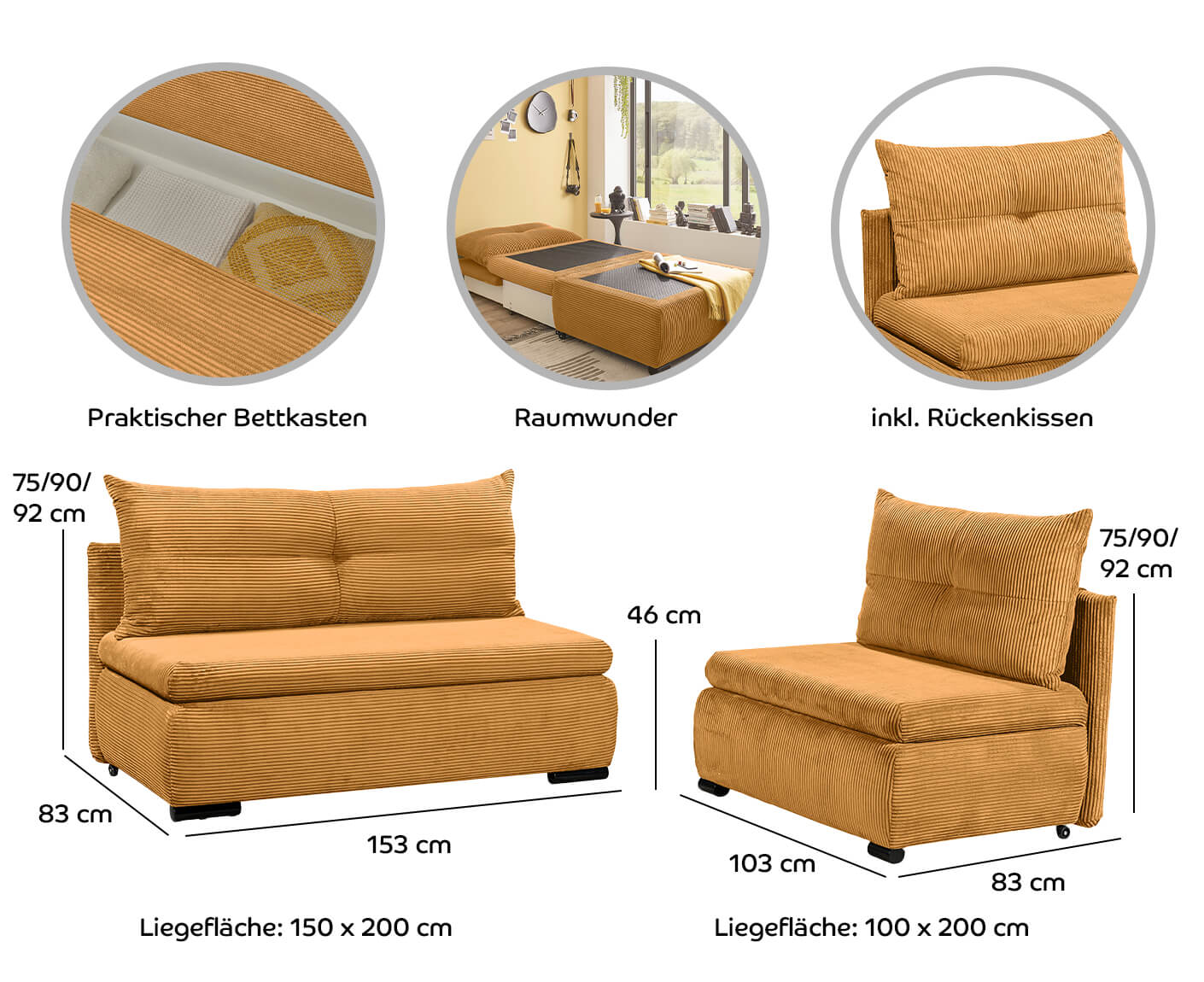 Charlie Schlafsofa 2-Sitzer, 153 x 83 cm