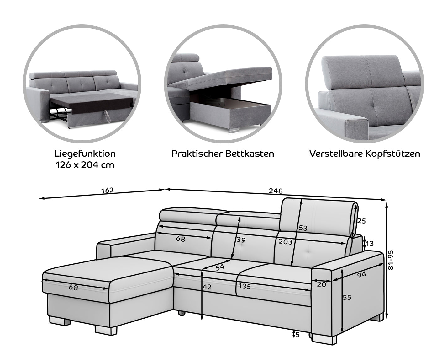 Fresia Ecksofa 247 x 176 cm, Samt