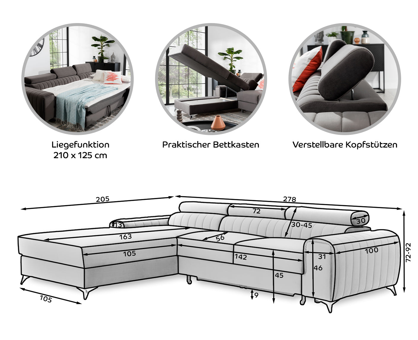 Grayson Ecksofa 278 x 205 cm, Kunstleder