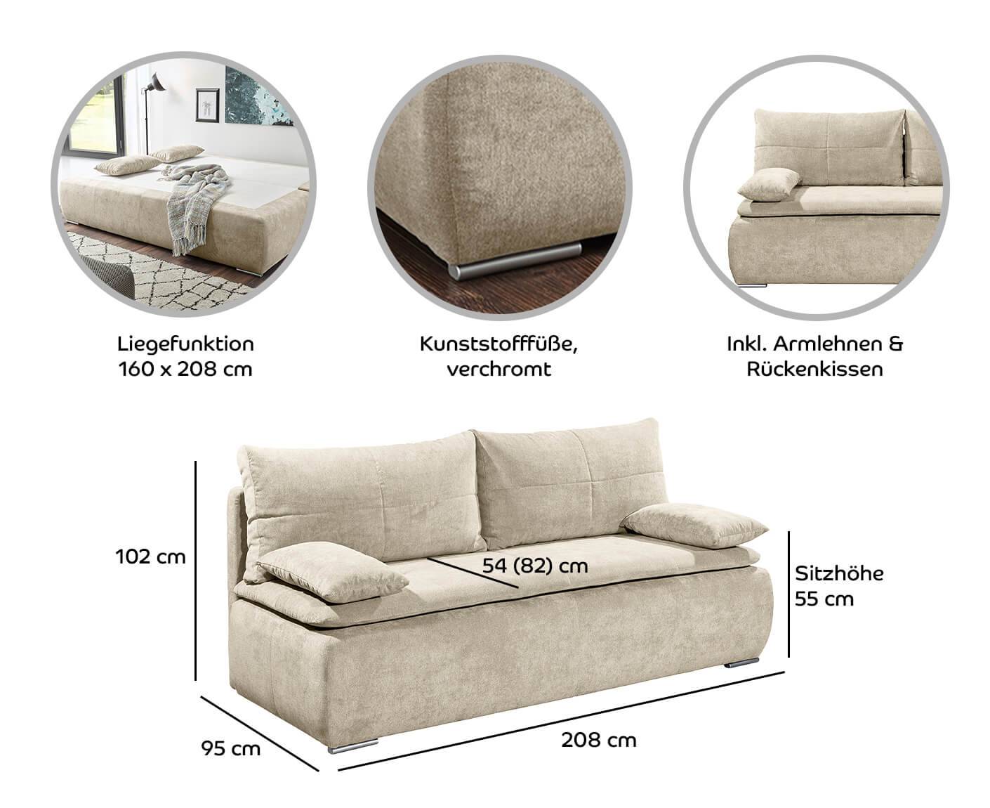 Jana Schlafsofa 208x95 cm, mit Bettkasten - Voelpe