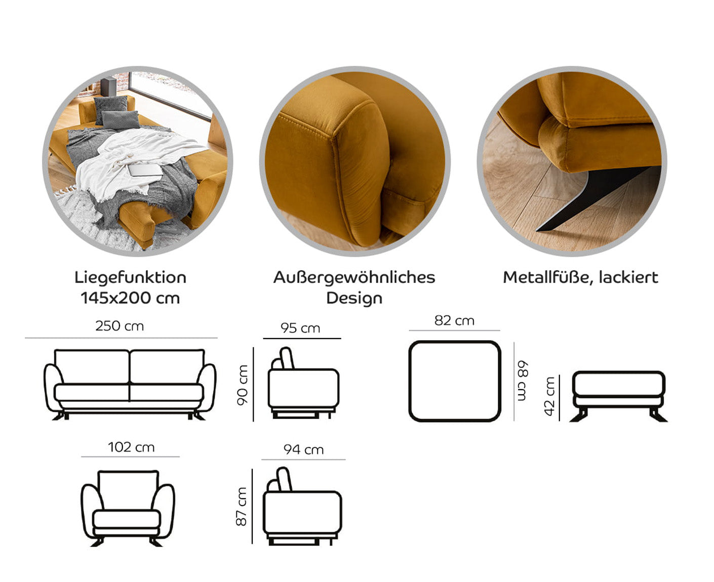 Megis Schlafsofa 250x95 cm Dunkelgrün (Samt)