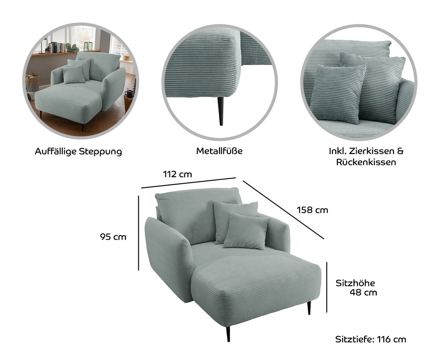 Viterbo Loveseat 112 x 158 cm, Cord