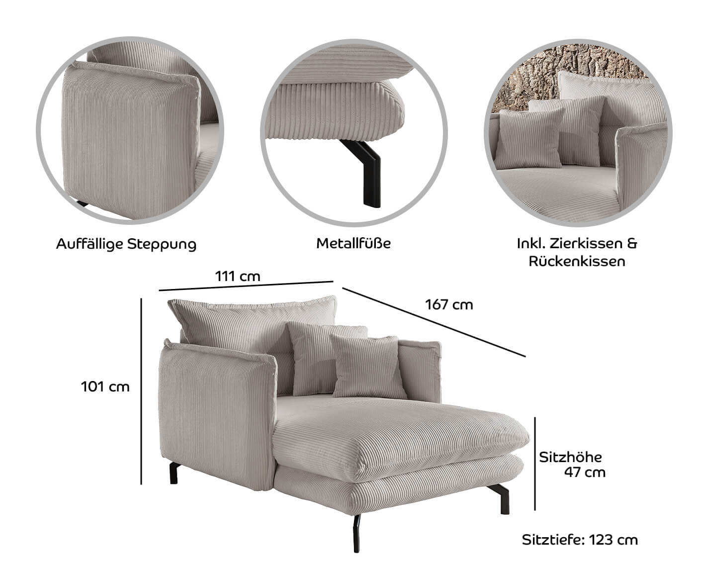 La Spezia Loveseat 111 x 167 cm, Cord