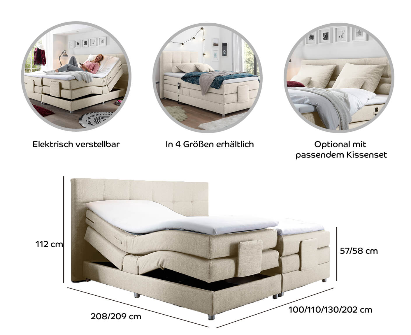 Manolo Boxspringbett mit Motor, 180x200 cm