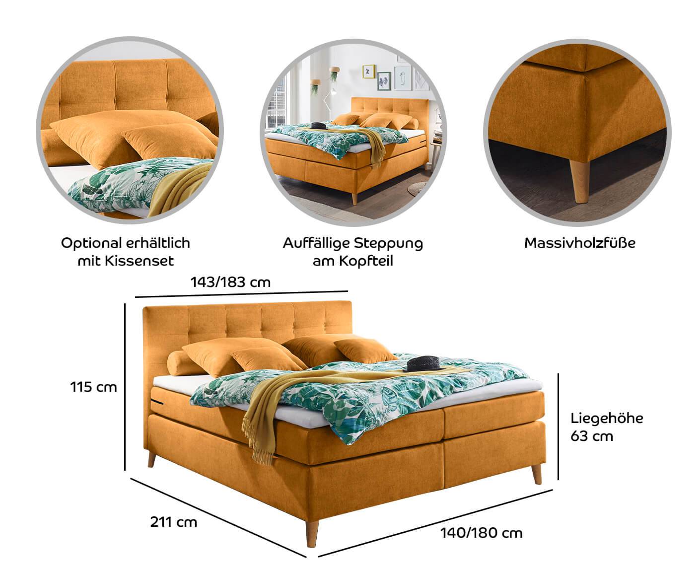 Missouri Boxspringbett Doppelbett 180x200 cm - Voelpe