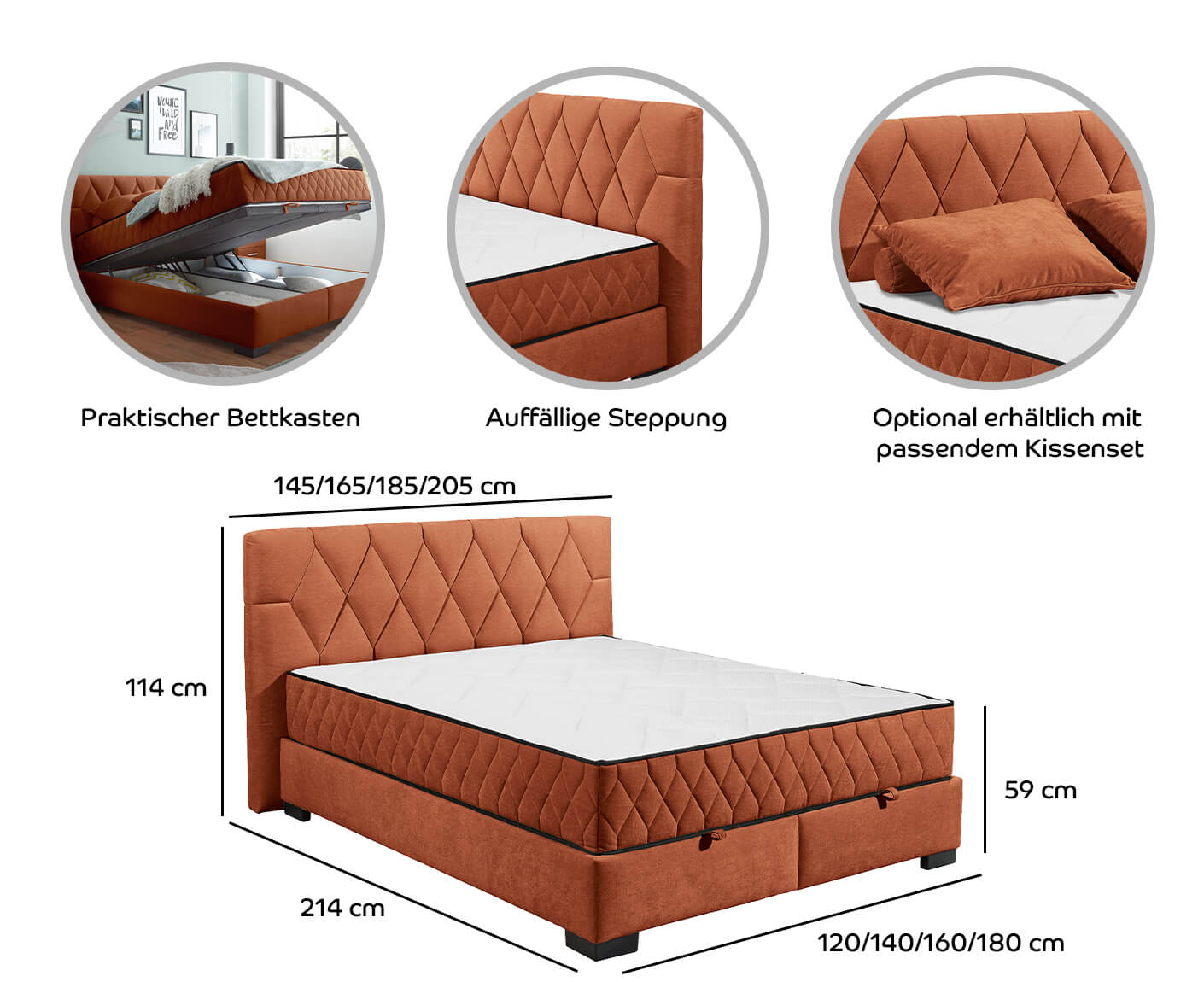 Nagol B Boxbett / Polsterbett Einzelbett mit Bettkasten 120x200 - 140x200 cm