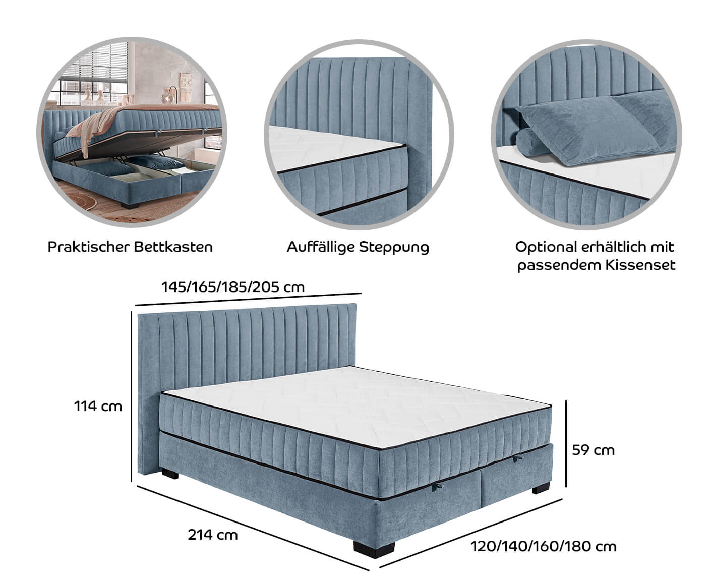 Nagol C Boxbett / Polsterbett Einzelbett mit Bettkasten 120x200 - 140x200 cm