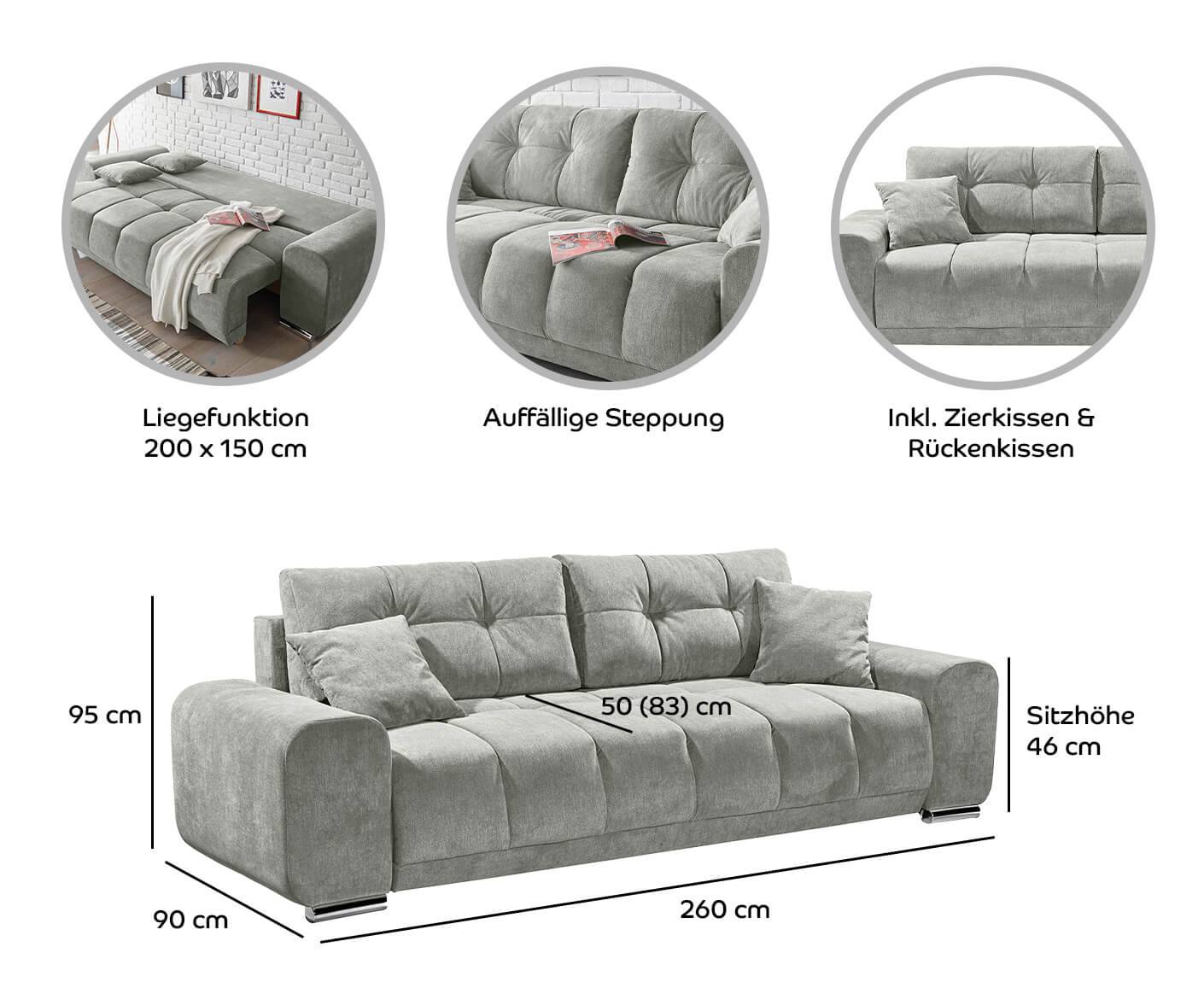 Paco Schlafsofa 260x90 cm, mit Bettkasten - Voelpe