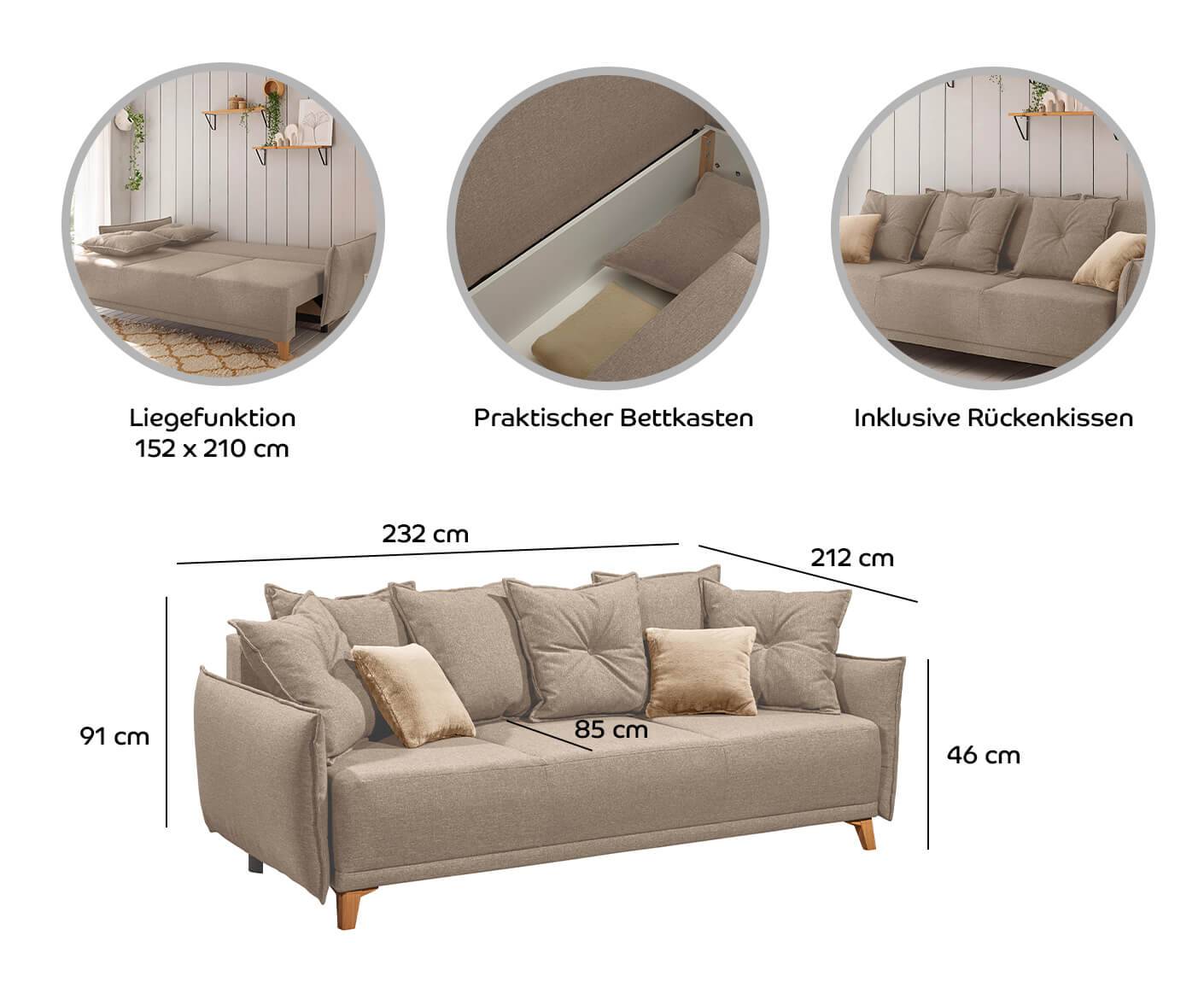 Pamplona Schlafsofa 208x105 cm, mit Bettkasten - Voelpe