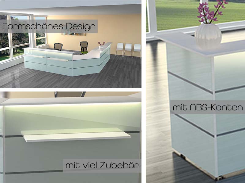 Atlantis NEW TYP5 Empfangstheke Theke Empfang Rezeption Arzttheke Glas Weiß