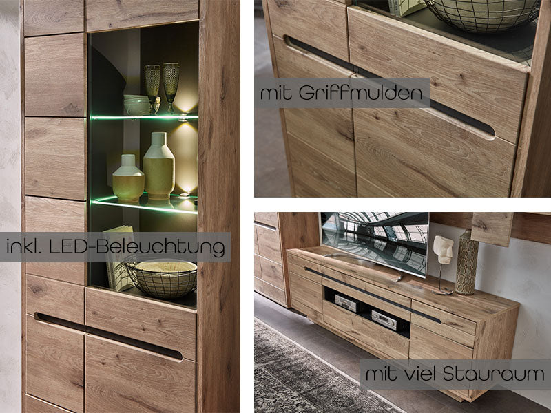 Bellano Highboard inkl. LED-Beleuchtung Viking Eiche Natur - Voelpe