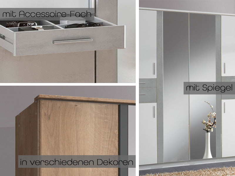 Koblenz 6-türiger Kleiderschrank mit Spiegel und Accessoire-Fach Weiß / Graphit