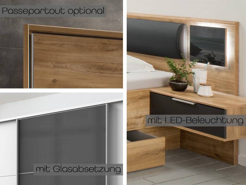 Valencia Schwebetürenschrank groß mit 6 Schubkästen Plankeneiche / Graphit