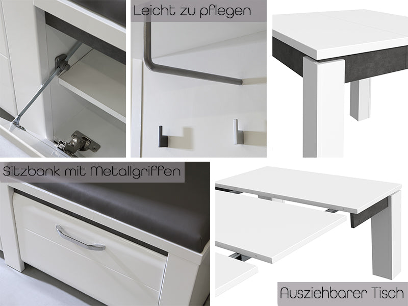 BOLTON Highboard inkl. LED-Beleuchtung Betonoptik / Weiß Hochglanz