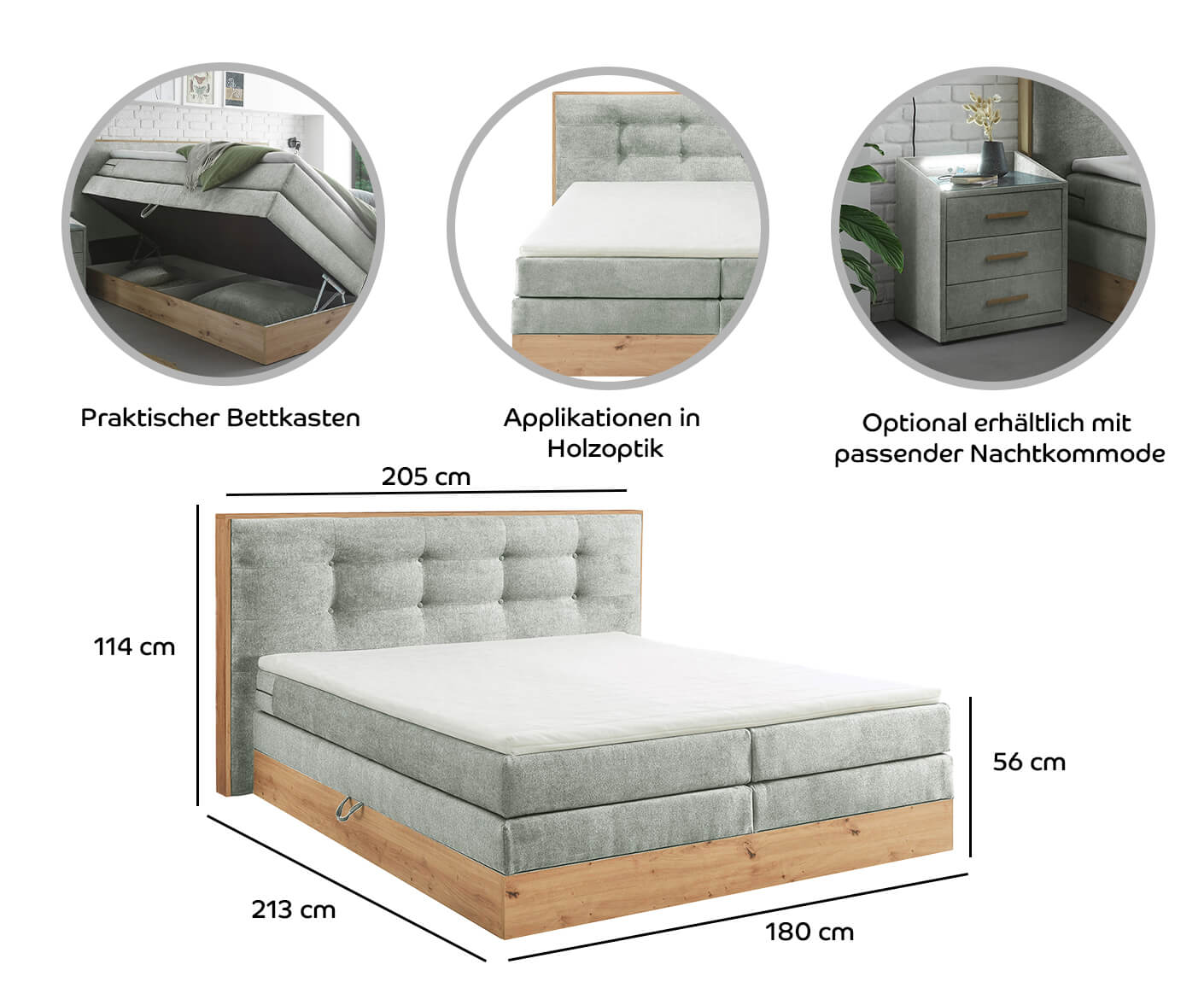 Preston Boxspringbett / Doppelbett mit Bettkasten 180x200 cm