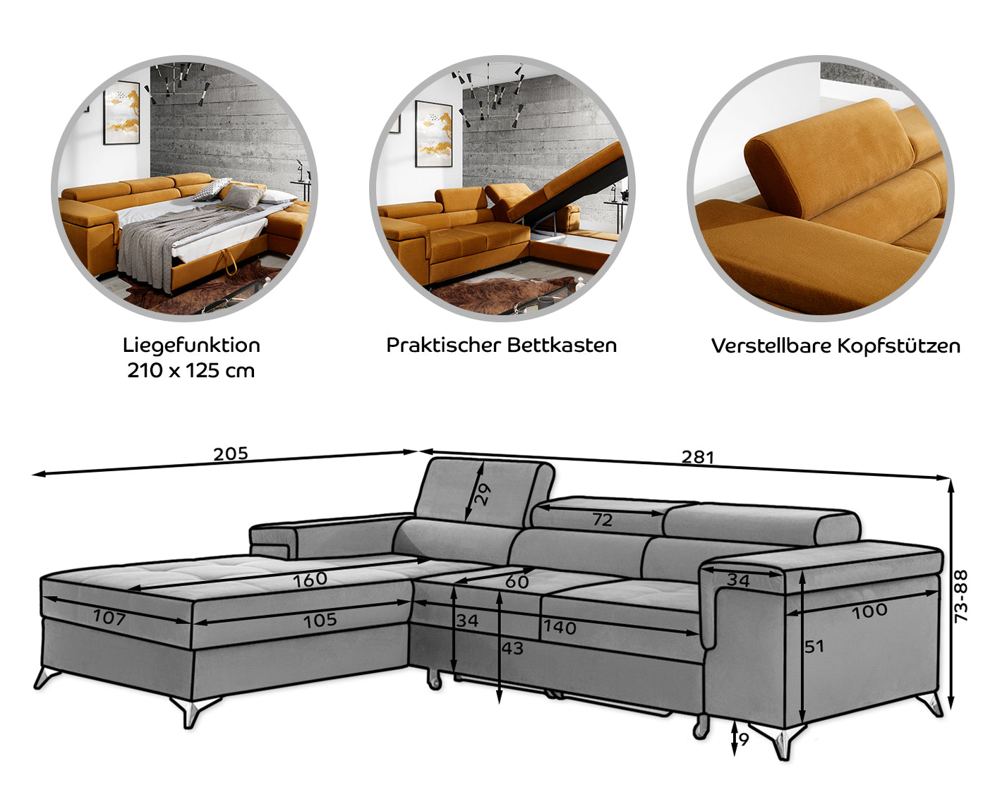 Ricardo Ecksofa 280 x 205 cm, Samt