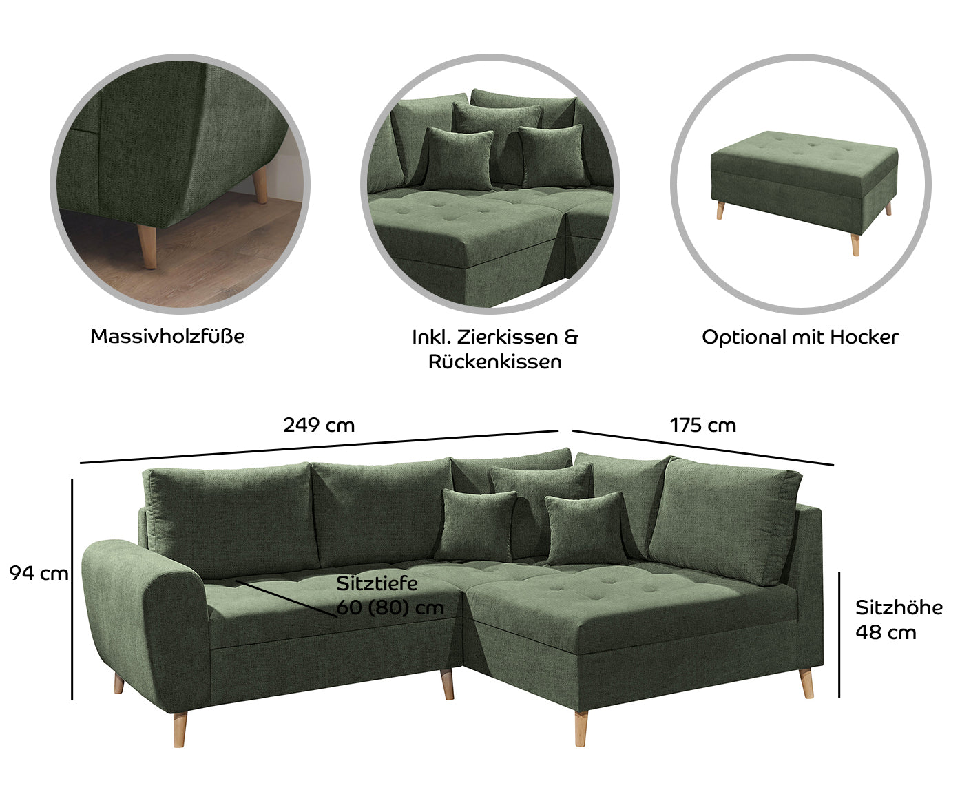 Calanda Ecksofa 249 x 175 cm (Cord)