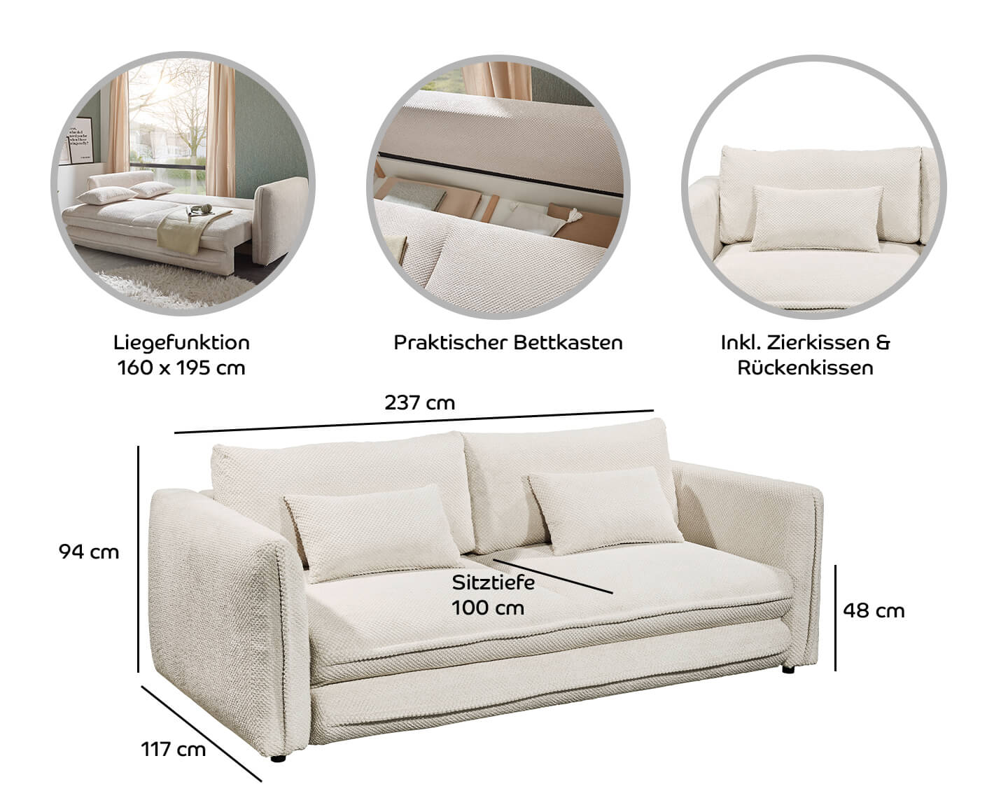 Stanley Schlafsofa 237 x 117 cm, inkl. Kissen