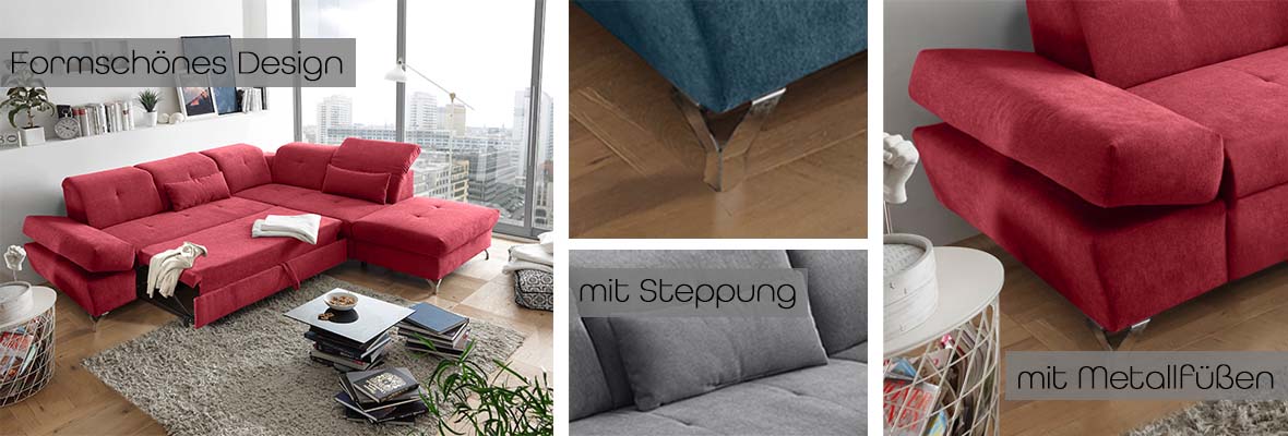MELFI Ecksofa 275 x 168 cm Stone