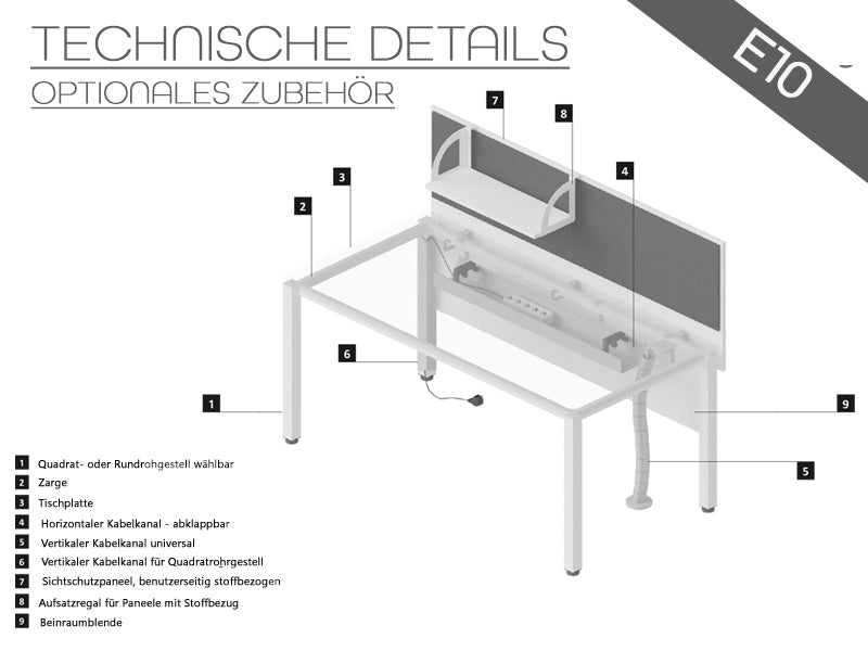 E10 Freiformtisch Rundrohr-Gestell, 60cm tief, Anthrazit
