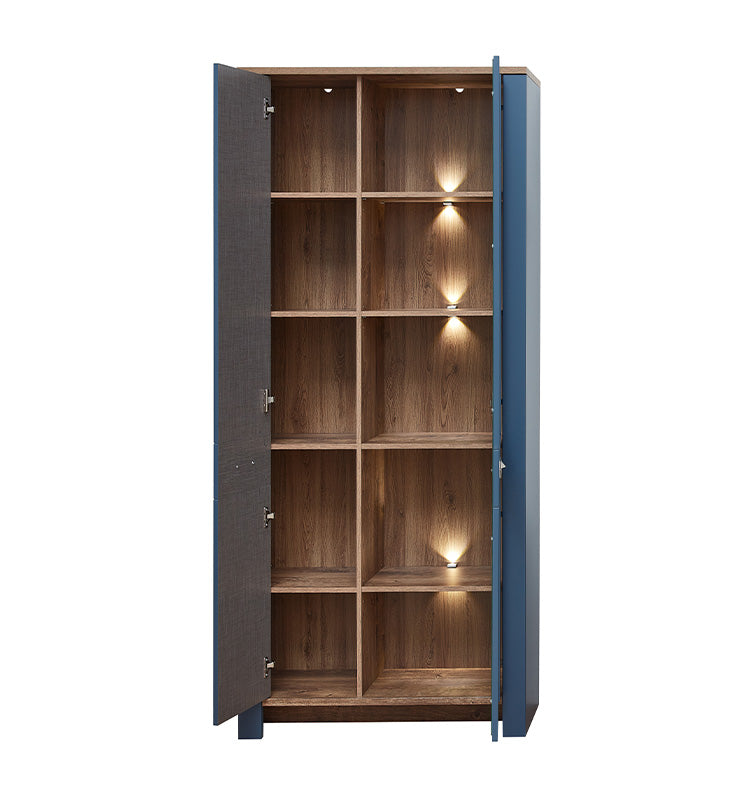 Dijon Vitrinenschrank groß inkl. LED-Beleuchtung Parisian Blue / Haveleiche