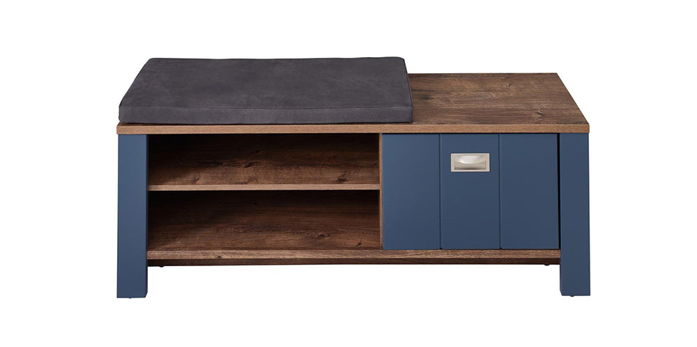 Dijon Garderobenbank Sitzbank mit einer Klappe  Parisian Blue Supermatt / Viking Oak