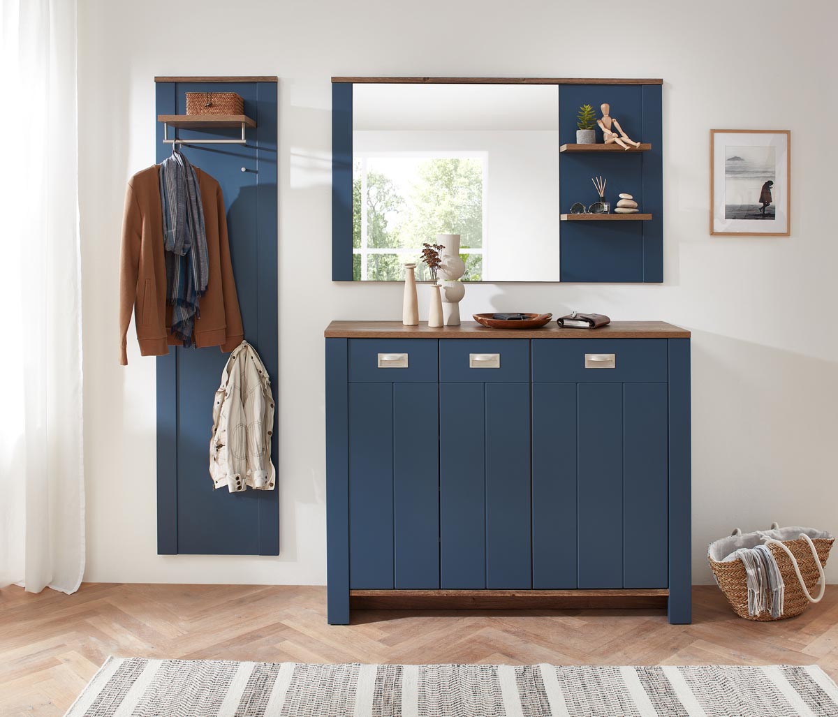 Dijon Garderobenspiegel Parisian Blue Supermatt / Viking Oak