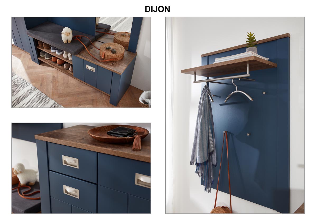 Dijon Garderobenspiegel Parisian Blue Supermatt / Viking Oak