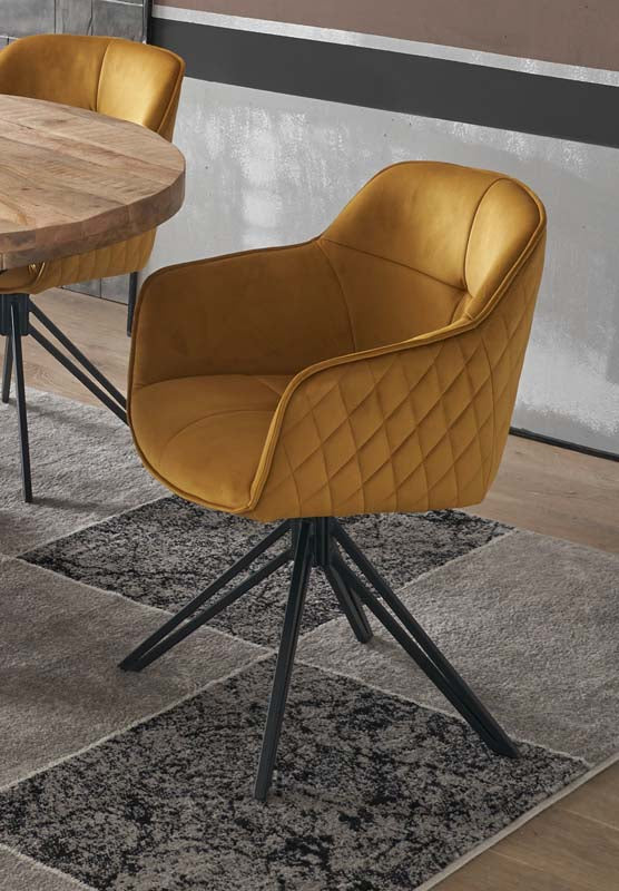 Essgruppe 5-tlg. Esstisch Rund Ø 130 cm Komplettset Mangoholz / Gelb