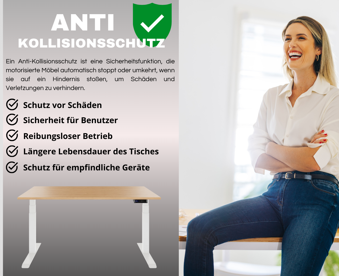 Ergolift Pro 2.0 Schreibtisch elektrisch höhenverstellbar mit 2 Motoren, Gestell Schwarz