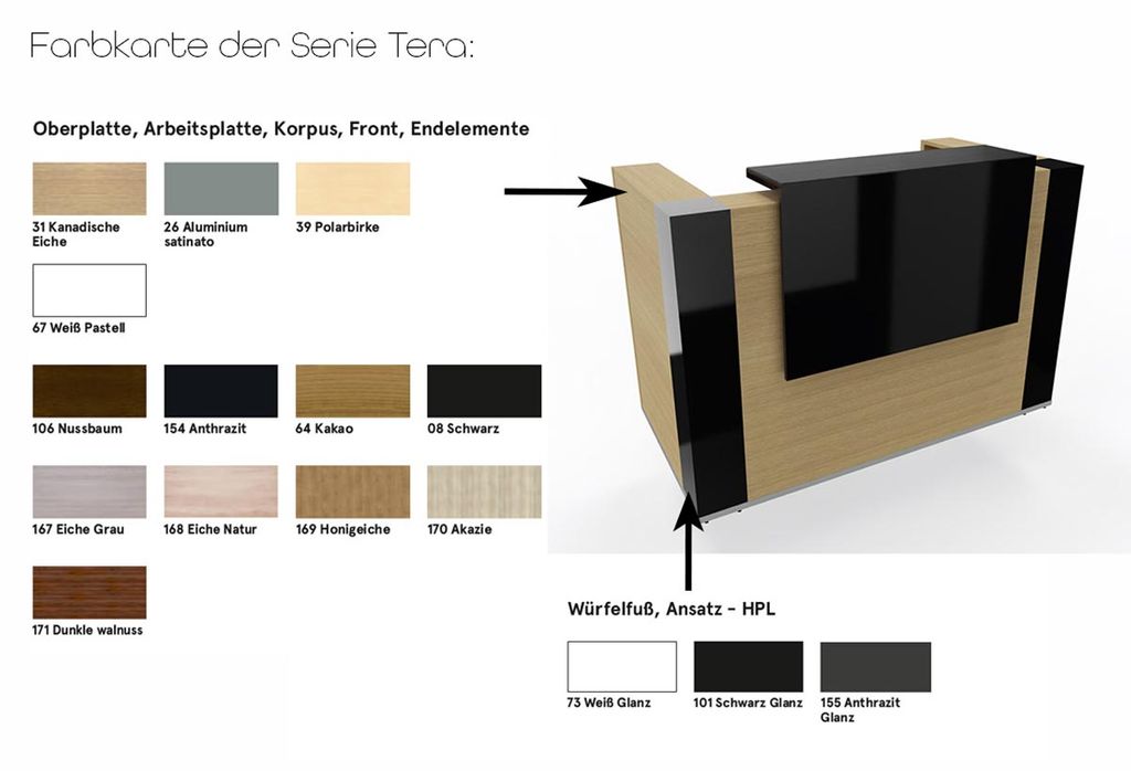 Tera Empfangstheke 1, Größe wählbar, Honigeiche / Front wählbar