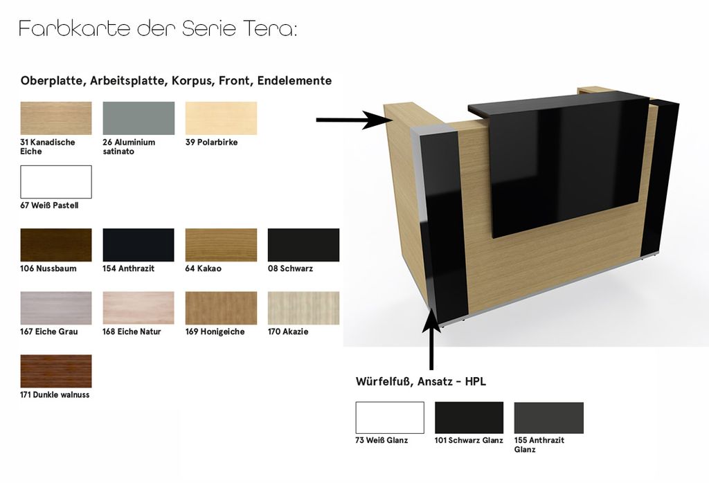 Tera Empfangstheke 1, Größe wählbar, Schwarz