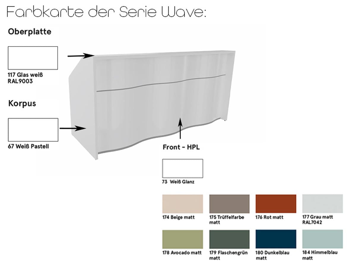 Wave 5 Empfangstheke, gerade, Größe wählbar, Weiß / Hellblau Matt