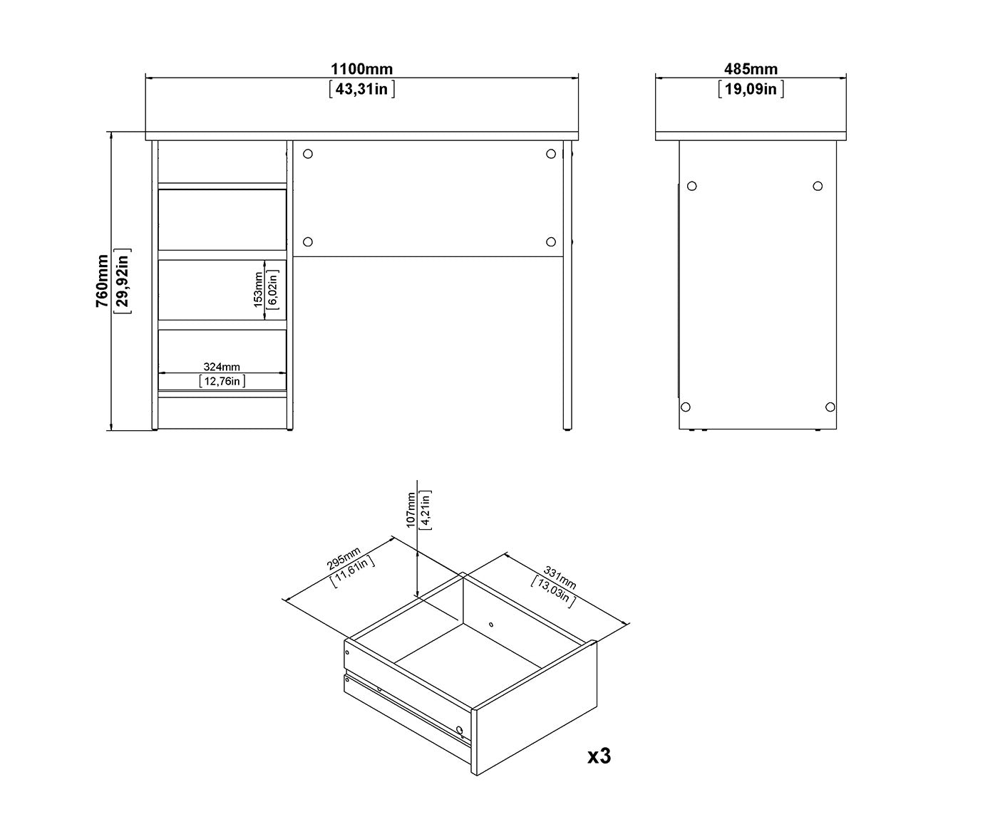 Function Plus Schreibtisch 3 Schubladen