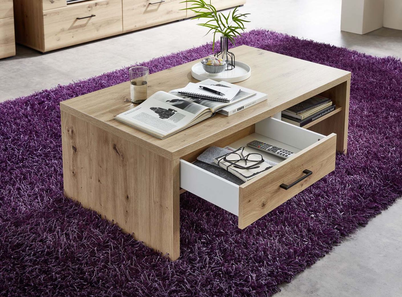 Funny Plus Wohnzimmerkomplettset 2 inkl. LED-Beleuchtung Artisan Eiche