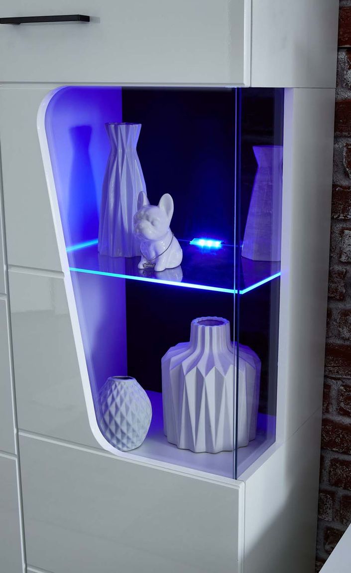 Funny Plus Vitrine links inkl. LED-Beleuchtung Weiß hochglanz