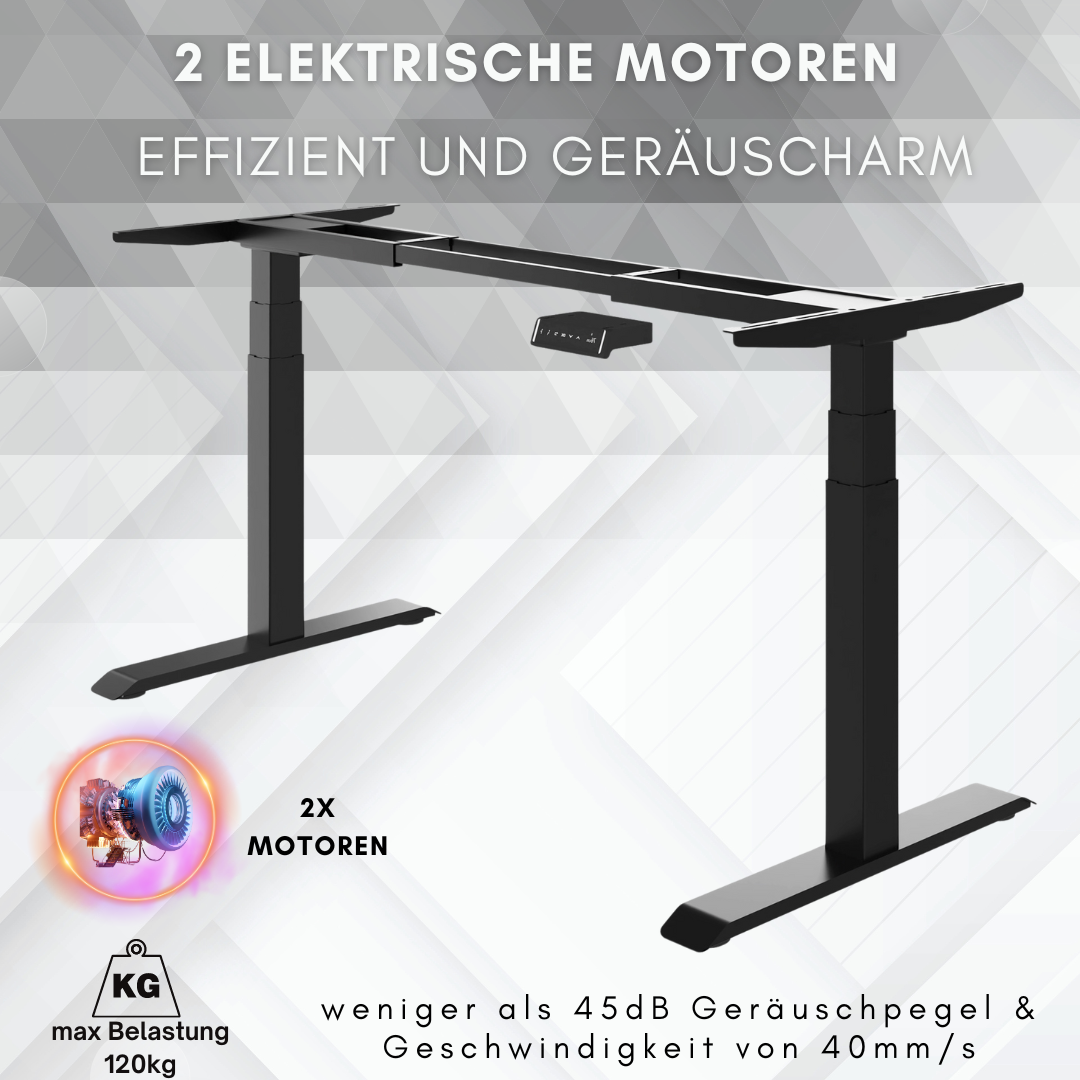 Ergolift Pro 2.0 Schreibtisch elektrisch höhenverstellbar mit 2 Motoren, Gestell Schwarz