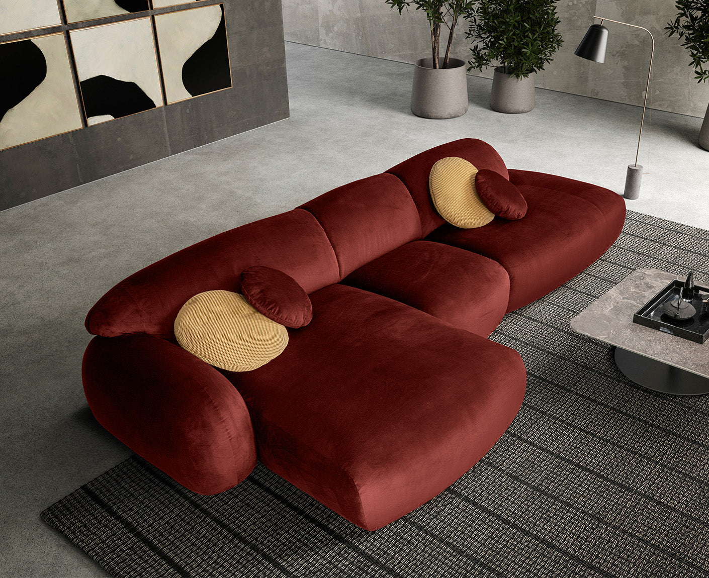 designwerk Globe Ecksofa | 369 x 177 cm | Velourstoff