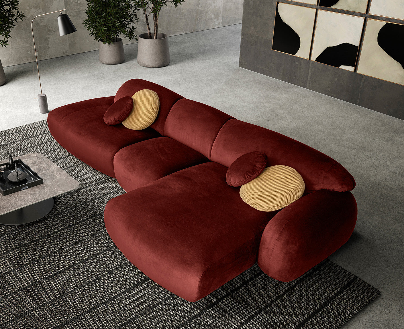 designwerk Globe Ecksofa | 369 x 177 cm | Velourstoff