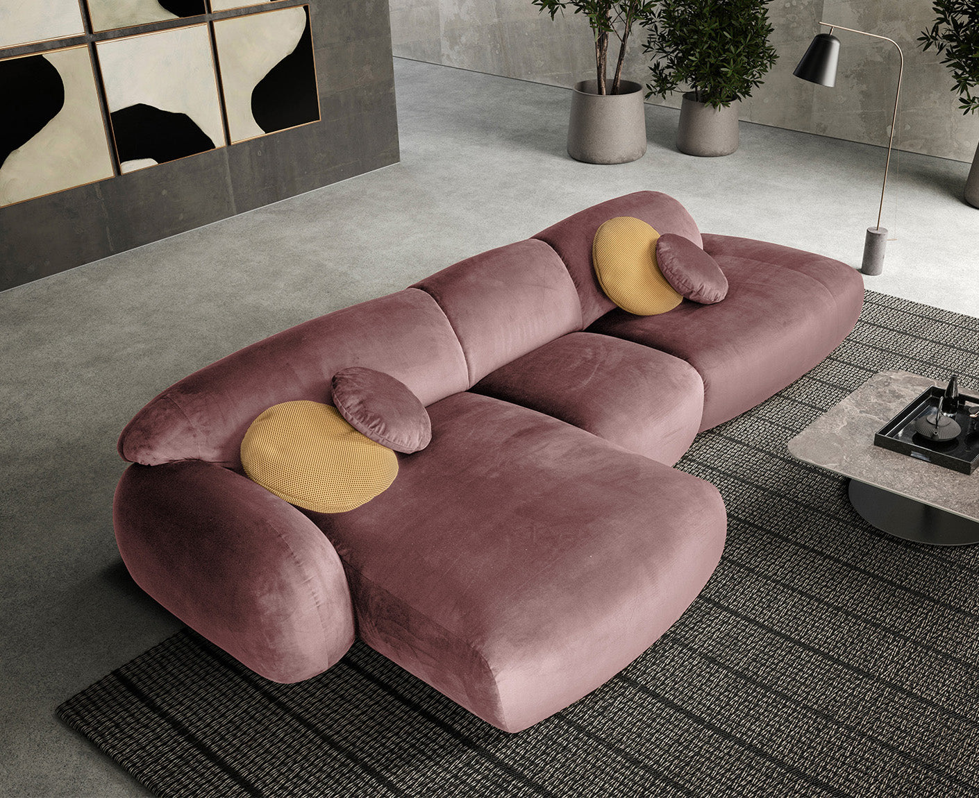 designwerk Globe Ecksofa | 369 x 177 cm | Velourstoff